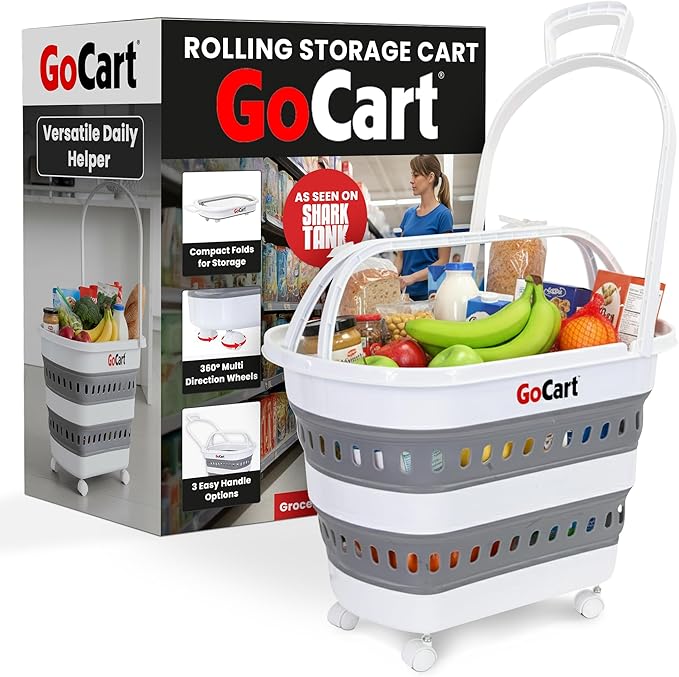 dbest Products Gocart Foldable Shopping Cart with Wheels - Collapsible Grocery Cart with Handles for Easy Storage - As Seen on Shark Tank - Portable Rolling Cart - 33 Height - Lightweight Design