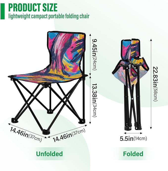 Casual Oil Painting Portable Camping Chairs Folding Chair - Durable Oxford Fabric Lightweight Iron Frame Easy Fold Design - Ideal for Outdoor Activities Camping Fishing and Travel