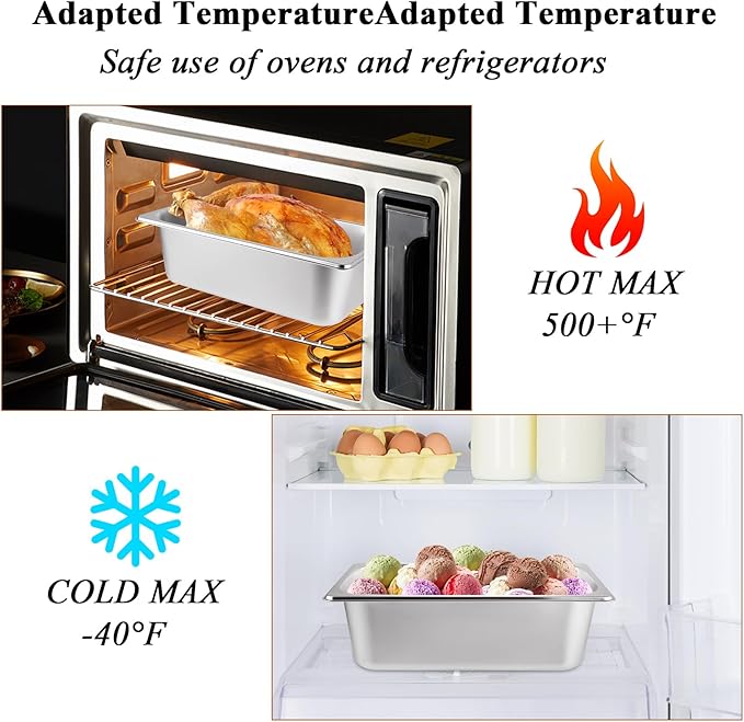 6PCS Hotel Pans Stainless Steel Steam Table Pan 1/3 Size 4 Inch Deep Steam Pan Catering Storage Metal Food Catering Tray for Hotel Restaurant Buffet Party