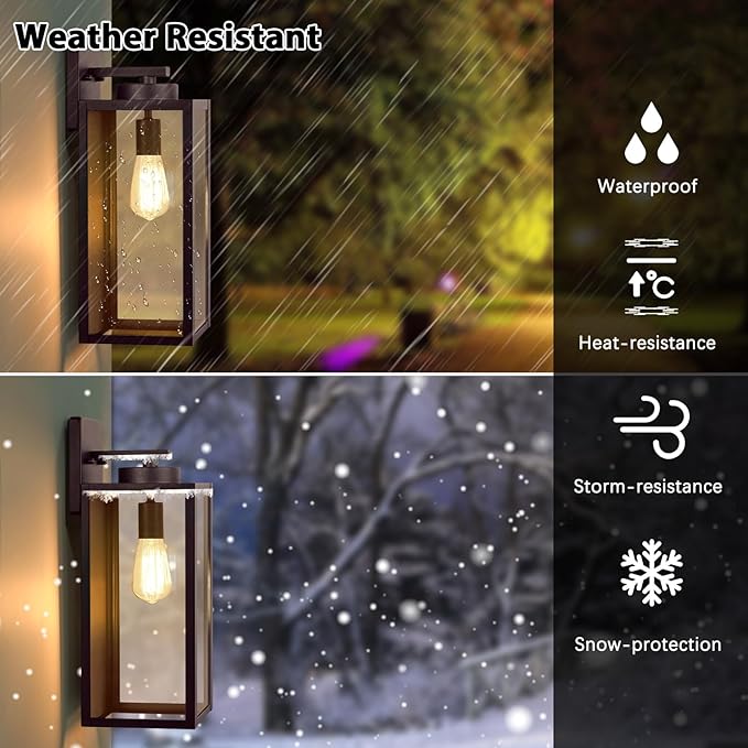 Large Size Outdoor Wall Light Fixtures Exterior Lighting Fixtures Porch Sconces Wall Mounted Waterproof Brown Outdoor Wall Lanterns Lamps Outside Lights for House Patio Front Door Entryway 2-Pack
