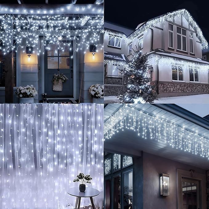 320LED Solar Christmas Lights Outdoor Waterproof Christmas Decorations Lights 29.5ft 60 Drops8 Modes Solar Powered Rechargeable Fairy Lights for Party HolidayWedding Decorations (Cool White)
