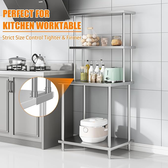 12 x 30 Stainless Steel Double Overshelf 2-Tier Adjustable Shelf for Prep Table Commercial Storage Rack over Oven Shelving for Kitchen Restaurant Food Truck Utility Room Dish Drying