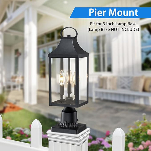 18.62 Post Light Outdoor Large 3-Light Lamp Post Light Fixture Modern Pillar Outside Lighting Waterproof Post Lantern Lamp Outdoor Post Light Fixtures Pole Lights for Porch 1 Pack