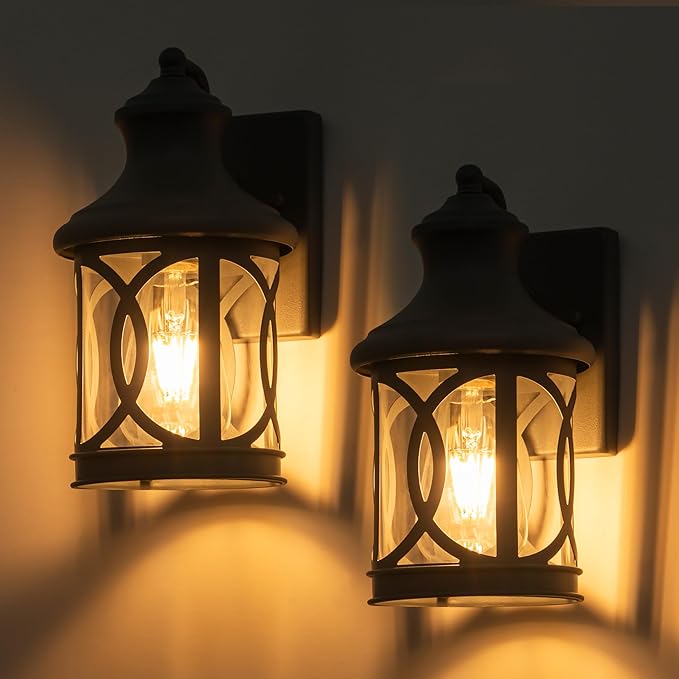 2-Pack Outdoor Wall Lights Porch Lights Waterproof Outdoor Wall Sconce Exterior Light Fixture Grey Finish with Clear Glass Shade for Garage Patio Front Door Balcony