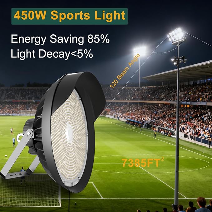 4Pack Stadium Lights Outdoor LED Flood Lighting 450W 67500LM (1800W Eqv.) Sports Count Light AC120-277V 5000K IP65 Waterproof Area Lighting- 5 Yrs Warranty