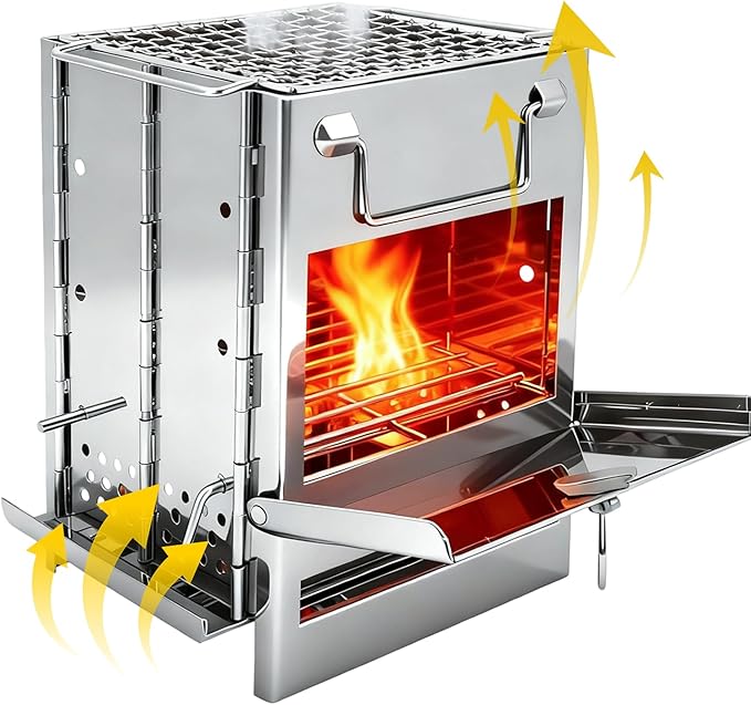 Wood Burning Camp Stove Folding Stainless Steel Barbecue Stove Portable Small Backpacking Grill for Outdoor Camping Cooking Picnic BBQ 15 x 15 x 20 cm