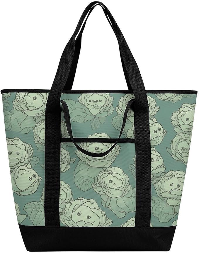 Insulated Shopping BagLarge Reusable Cooler Bags Cabbage Pattern Printed Foldable Shopping BagTravel Waterproof Shoulder Bag