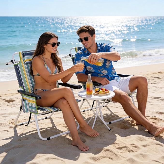 ABORON 17'' Tall Folding Beach Chair with Backpack Straps 5-Position Reclining Lounge Chair Heavy Duty 600D Oxford Fabric Insulated Cooler Bag &amp Side Pocket for Outdoor Camping Poolside