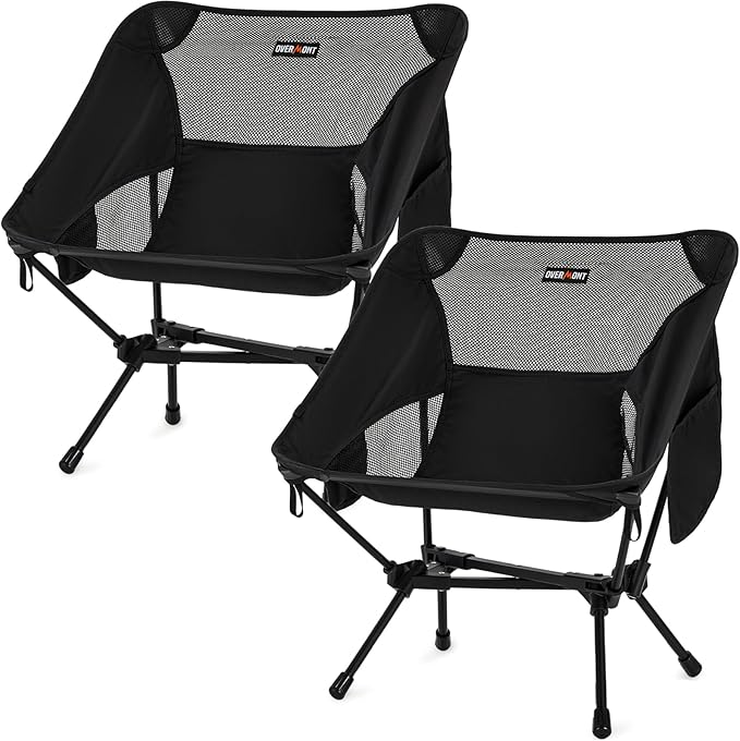 Overmont Ultralight Portable Camping Chair- Lightweight Folding Backpacking Chair Support up to 330Lbs Compact Beach Chair for Adults with Carry Bag for Backpack Hiking Fishing Outdoor Camp 2pcs