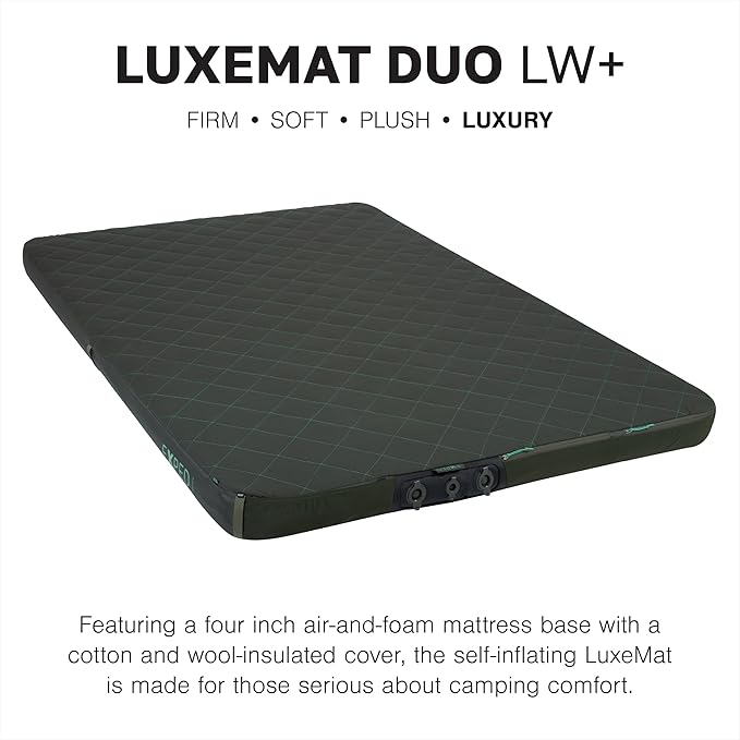 Exped LuxeMat Duo LW+ - Self Inflating Luxury Sleeping Mat 4” Foam Pad Pump Included