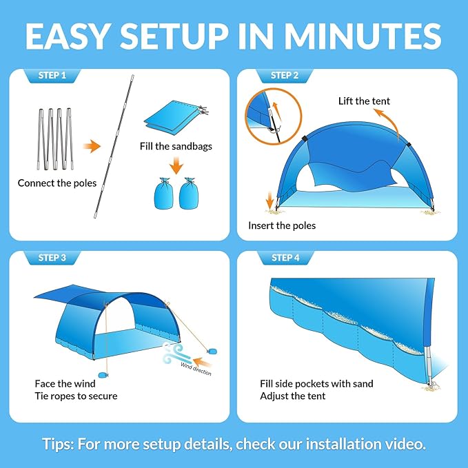 Beach Shade The Classic Wind-Supported Beach Canopy with UPF 50+ Protection 7.5ft Tall Portable &amp Easy Setup for 3-6 People