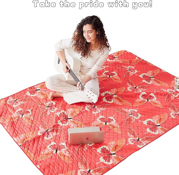 Mellowdy Companion Outdoor Printing Blanket - Waterproof Wind-Resistant Warm Utility Blanket for Camping Picnic Stadium Beach Gameday Travel Foldable with Carrying Bag（Red Butterfly55x80）