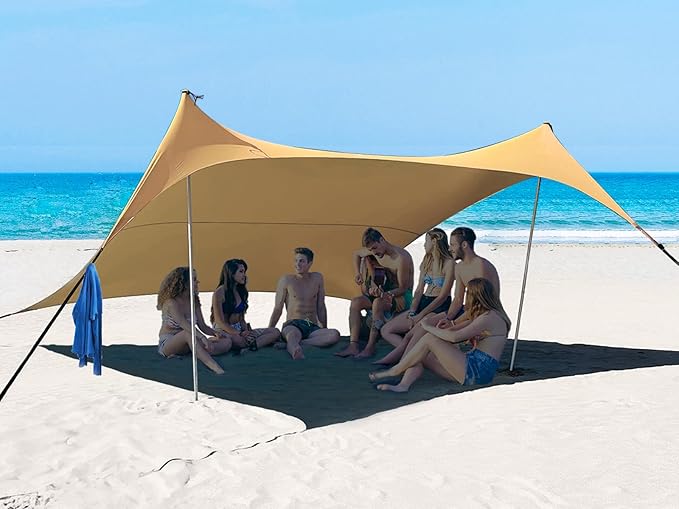 10×10ft UPF50+ Beach Tent Sun Shelter Windproof Stable Outdoor Pop Up Beach Shade Canopy for Camping Fishing Backyard Fun or Picnics 2 Poles