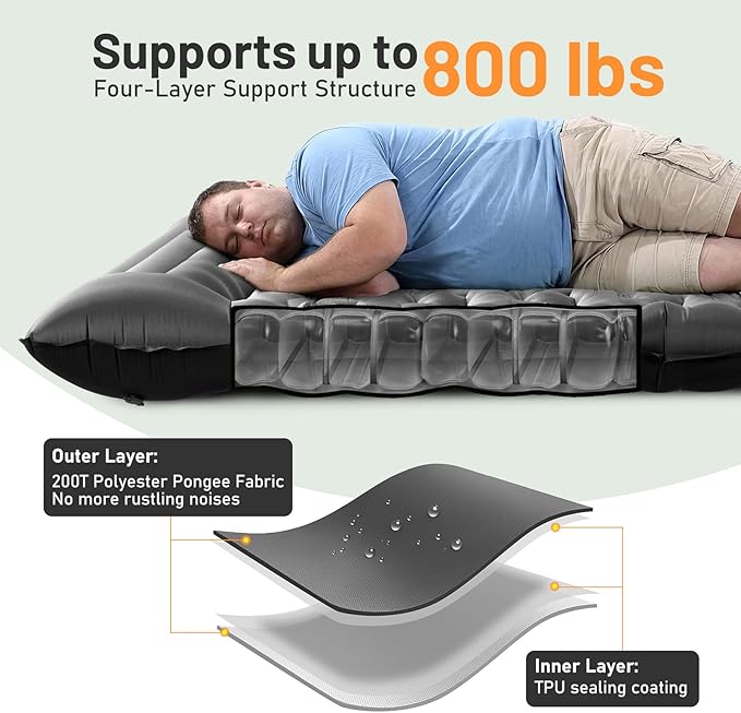 KASBAH Double Inflatable Camping Sleeping PadThick 6 inch 2 Person Ultralight Sleeping Mat with Built-in Foot Pump and PillowCamping Essentials for HikingBackpackingTraveling Tent