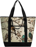 Insulated Shopping BagLarge Reusable Cooler Bags Birds on Branches Printed Foldable Shopping BagTravel Waterproof Shoulder Bag