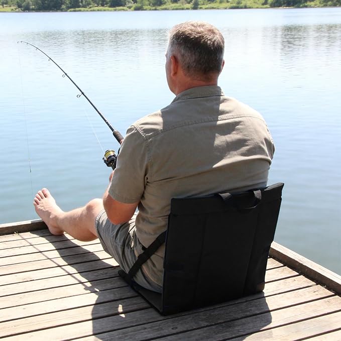 Folding Stadium Seat Cushion with Backrest Portable Bleacher Pad for Camping Fishing15.8'' x 16.5''Lightweight Chair with Backrest for Outdoor Sports and Concerts (Black)
