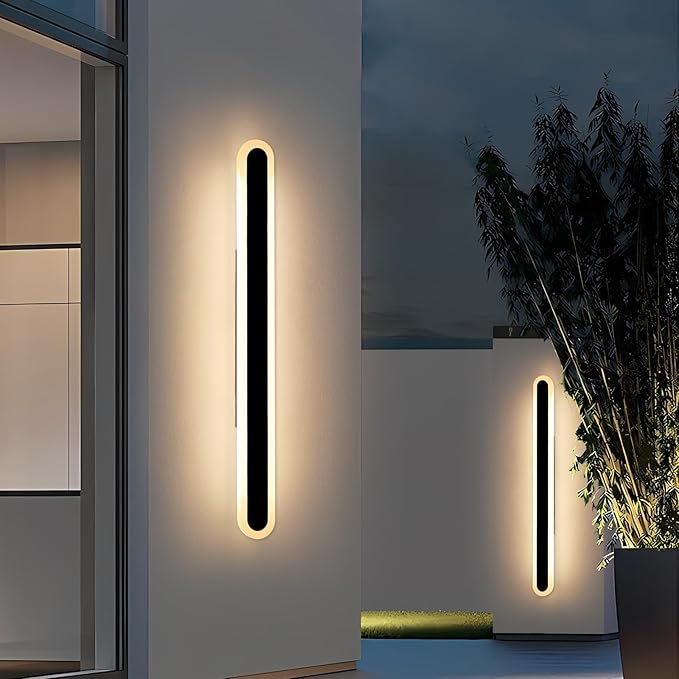 2 Pack 47.2inch Long Outdoor Wall Sconce Oval Modern Exterior Light Fixture IP65 Waterproof 3 Color 3000K/4500K/6000K LED Strip Wall Mount Lighting for Patio Garden Garage Backyard