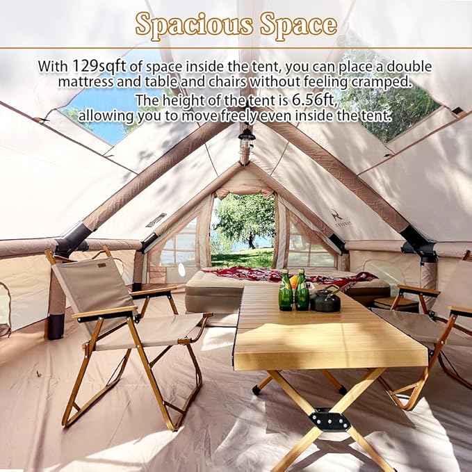 TOMOUNT Inflatable Camping Tents Air Glamping Tents 4 Season Waterproof Easy Set up Cabin House Tent Blow up Tent for Family Camping