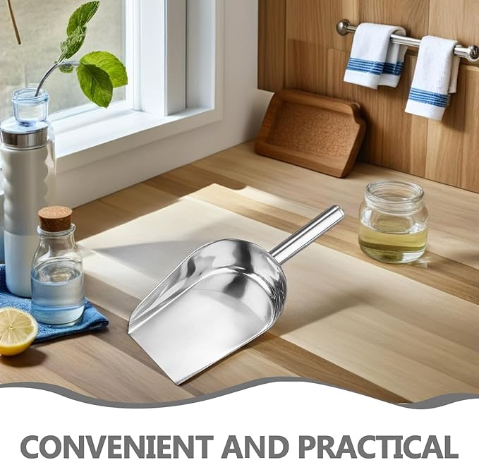 Stainless Steel Ice Cube Shovel 9.84In Flat Bottom Food Scoop for Kitchen Bar Beans Flour Candy Multipurpose Small Metal Shovel
