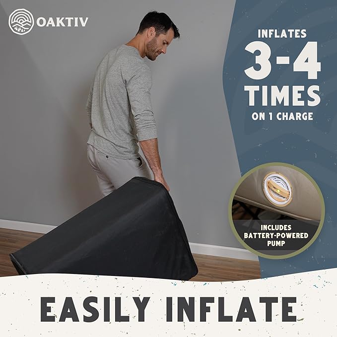 Queen Air Mattress with Frame Self Inflating/Deflating Bed for Adults - PeakRest Blow Up Bed Camping Cot with Mattress for Adults - Portable Queen with Travel Rolling Case on Wheels