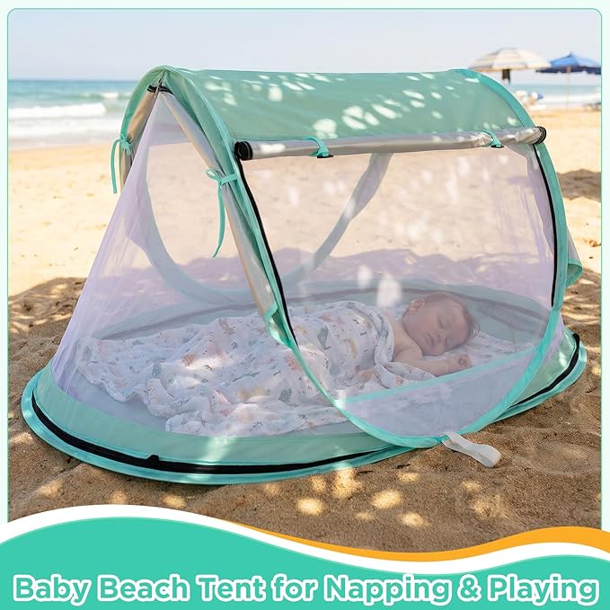 Baby Beach Tent Pop Up Beach Tent Sun Shade for Beach UPF 50+ UV Protection Sun Shelters for Infants with Carry Bag for Outdoor Travel Camping(Green)