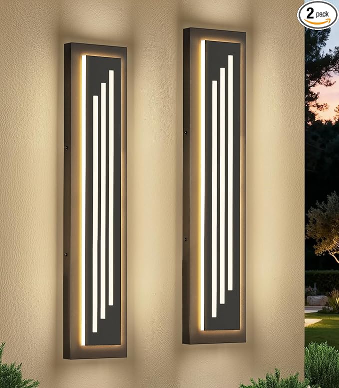 tewei 23.6'' Outdoor Wall Lights Modern Black LED Outdoor Wall Sconce Large Long Exterior Lighting Fixtures 3000K Waterproof Front Porch Lights Outside Lights for House Garage Indoor 2 Pack