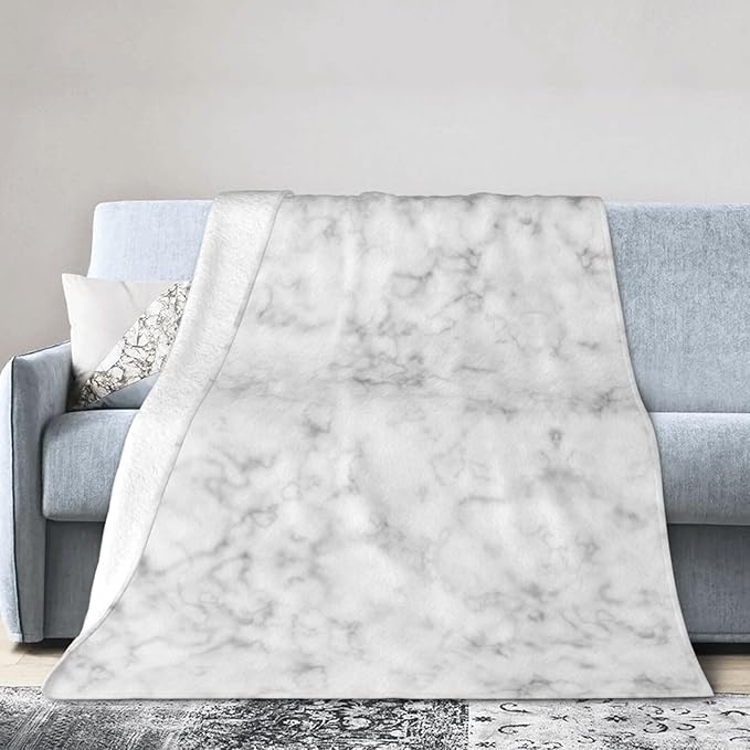 60X50 White and Grey Smoke Marble Lightweight Flannel Blanket - Soft and Breathable Polyester Suitable for Travel Camping and Home Decoration