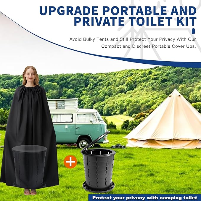 Portable Toilet Kit for Adults Retractable Camping Toilet with Wearable Privacy Tent Outdoor Travel Toilet with Privacy Shelters Folding XL Potty with Adjustable Height for HikingCarRV