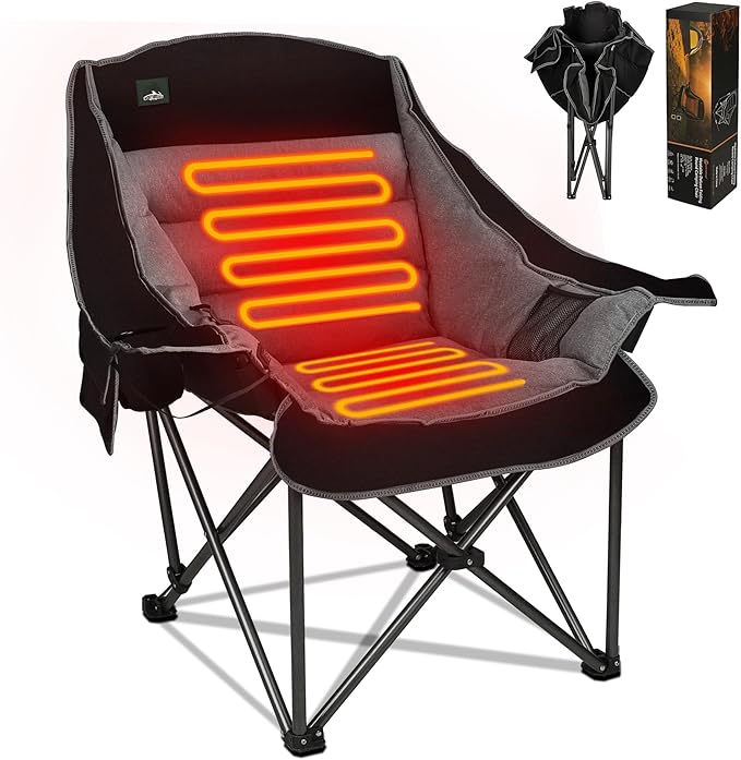 Northroad XL Heated Camping Chair Oversized Heated ChairsPortable Folding Heated Lawn Chair W/3 Control Levels for Outdoor Hiking Picnics Heavy-Duty 400-lbs Capacity (Battery NOT Included)