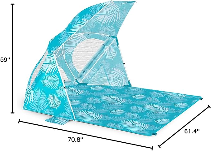 OutdoorMaster Pop Up Beach Umbrella Portable Beach Tent Shelter Beach Shade Sun Canopy with UPF 50+ UV Protection Extendable Floor with Carrying Bag