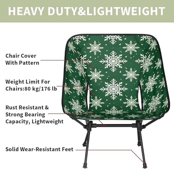 Portable Camping Chair Christmas Snowflakes Ultralight Folding Camping Chair Gothic Snowflakes Backpacking Hiking Chair with Cup Holder for Outdoor Travel Beach Picnic Festival 176 lbs Capacity