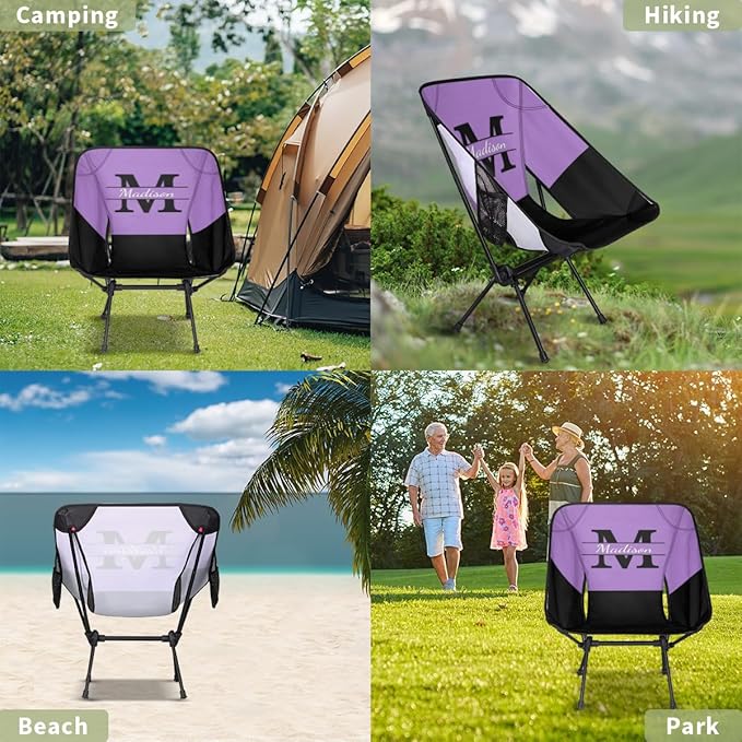 Personalized Camping Chair Portable Backpacking Chair Custom Folding Camp Chairs with Name Initials Customized Lightweight Compact Outdoor Chairs