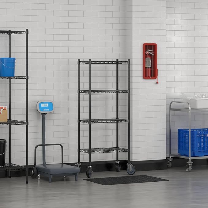 Commercial NSF Listed Black Epoxy Mobile Wire Shelving Kit 14 x 24 x 60 with 4 Shelves Perfect for Warehouse Walk-in Refrigerator Freezer Grocery Store Restaurant Dishroom