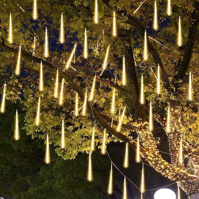 Brightown Meteor Shower Lights 20 Tubes 16 Inch 720 LED Solar Christmas Lights Outdoor Waterproof Snow Cascading String Lights for Outside Christmas Halloween House Tree Decoration Warm White