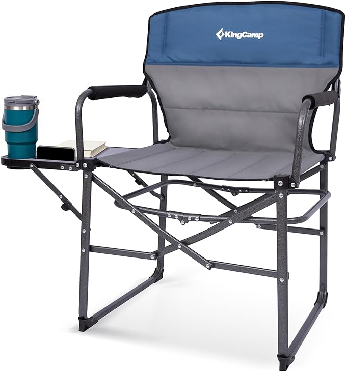 KingCamp Oversized Camping Directors Chair with Side Table Compact Design Heavy Duty 440lbs Folding Portable Padded Camp Chairs with Extra Wide Seat &amp Anti-Sag Fabric for Outdoor Fishing Sports