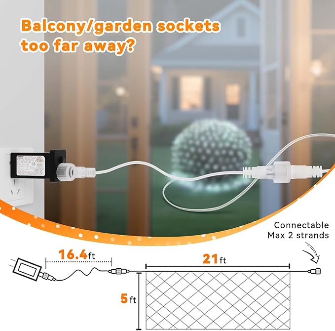 LitHome 21ft x 5ft Christmas Net Lights Outdoor 360 LED Mesh Fairy String Lights with 8 Modes Connectable Plug in Waterproof Mesh Lights for BushesTreesGardenPatioYard Decorations(White)