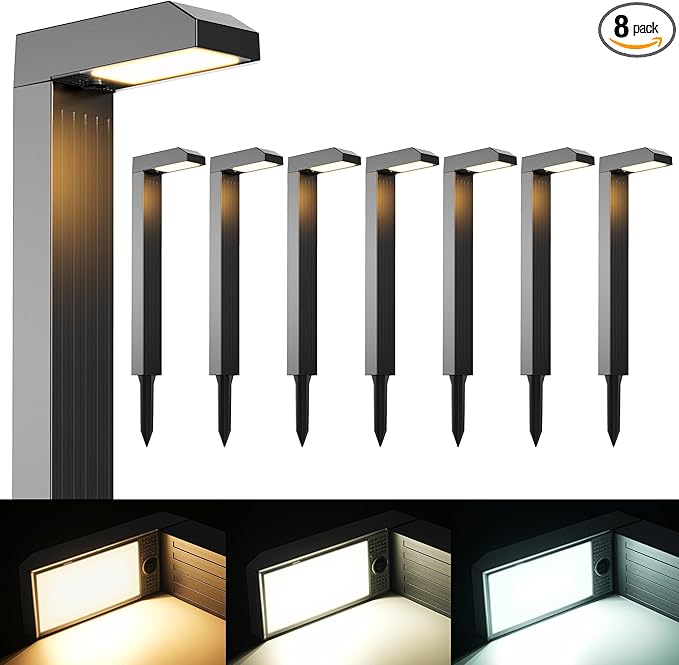 Solar Pathway Lights Outdoor 8 Pack 3 Color in 1 Bright Landscape Lighting with Cool/Warm/Daylight White Modes Auto On/Off IP65 Waterproof for Yard Garden Patio Walkway Sidewalk Lawn Decor