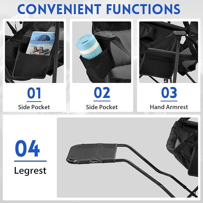 Hammock Camping Chair with Leg RestLightweight Portable Outdoor Chair for Camping and Hiking Supports 350lbs-Black