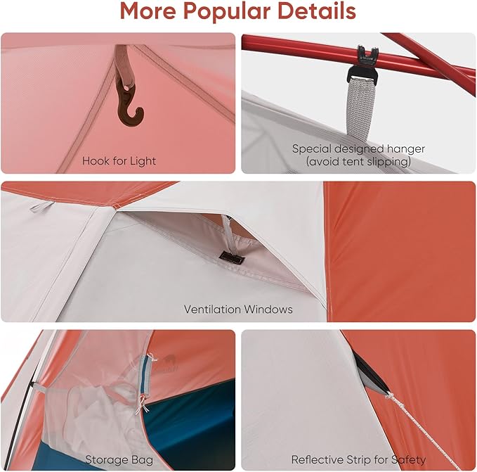 Naturehike Camping Tent 2/3 Person Double Layer Instant Easy Setup Waterproof PU2000mm 54 MPH Wind Resistance UPF 50+ Outdoor Tent for Camping Festivals Backyard Sleepovers