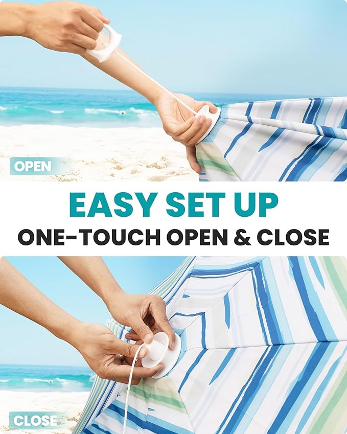 OutdoorMaster Pop Up Beach Umbrella Portable Beach Tent Shelter Beach Shade Sun Canopy with UPF 50+ UV Protection Extendable Floor with Carrying Bag