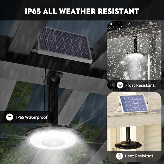 Solar Light Indoor Outdoor 3000LM Solar Shed Light Rotation Design Waterproof 5 Modes (2 for All Day Lighting) Motion Sensor Dimmable Remote for Barn Patio Chicken Coop Gazebo Garage