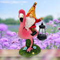Gnomes Flamingo with Solar Lantern Whimsical Decor for Garden Yard Patio Lawn LED Lights - Unique Gift for Women Mom Friends(Red Gnomes)