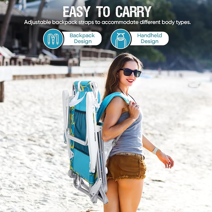 Old Bahama Bay Backpack Beach Chair 2 Pack Aluminum Lightweight Reclining 5-Position Lounge Chair for Adults Heavy Duty Support 400 LBS Portable Folding with Cooler Bag Camping Chair for Sand Outdoor