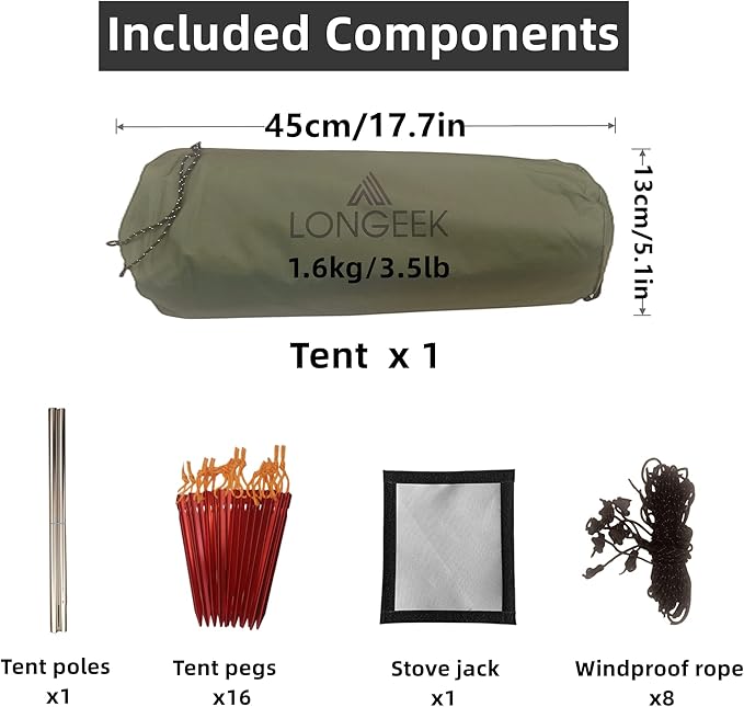 Longeek 2-4 Person Camping Tent 4 Seasons Backpacking Ultralight Easy Up Hot Teepee