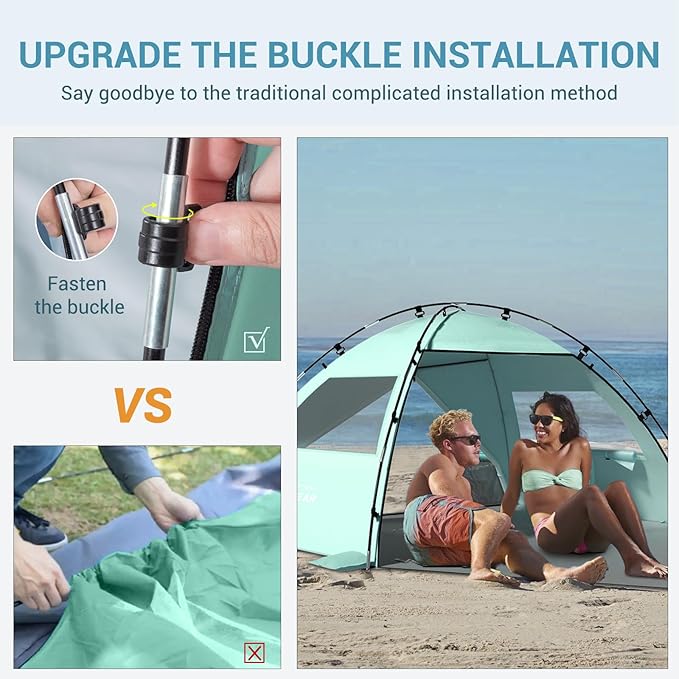 Elegear CumbreX™ Beach Tent Sun Shelter with Canopy 4-5 Person Pop Up Beach Tent Easy Setup UPF 50+ UV Protection Portable Lightweight Double Silver Coating Cabana Sun Shade Shelter - Green