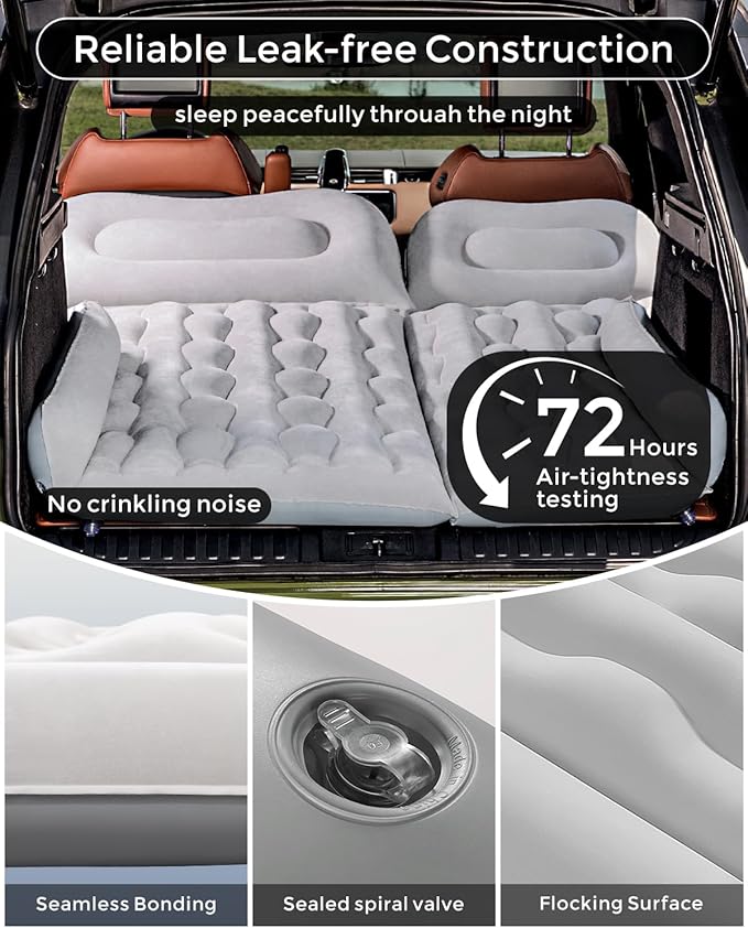 BEBAS Car Air Mattress - Inflatable Back Seat Air Mattress for Car Thick Camping Sleeping Pads with 2 Pillows &amp Rechargeable Air Pumps Portable Travel Airbed for Pickup Trucks