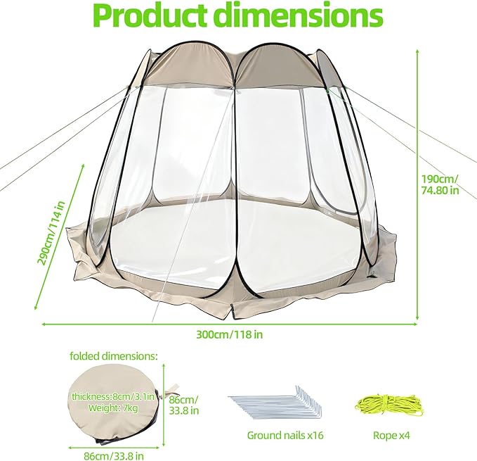 Pop Up Bubble Tent for 7-8 Person Instant Outdoor Bubble Tent Weather Sports Tents Waterproof Camping Shelter Clear Dome Screen House Vent Window Spacious Tents for Backyard Party Hiking (Khaki)