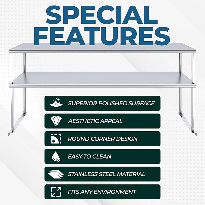 Worktable with Double OverShelf Stainless Steel NSF (96 in. Long x 18 in. Deep)