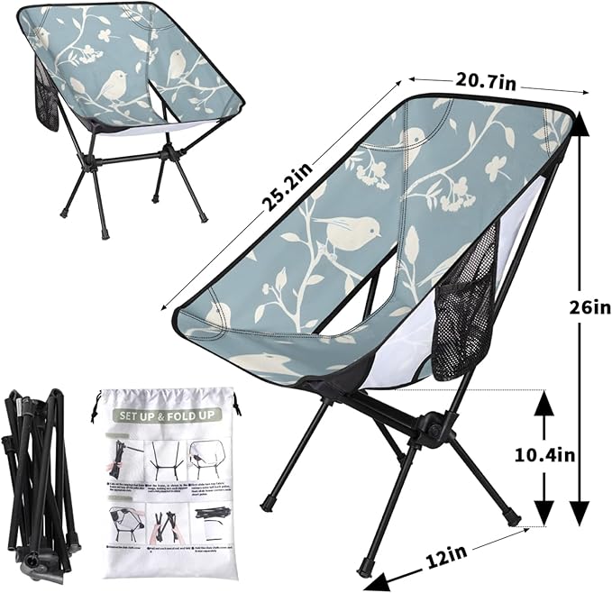 Honeybaby Folding Camping Chair Branches Birds Camping Chairs Lightweight Portable Chair Outdoor Foldable Chairs for Camping Travel Picnic Beach Hiking