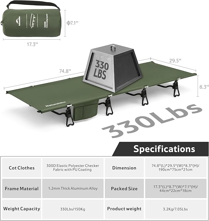 Naturehike Extra Wide GreenWild Camping Cot Folding Lightweight Camp Cot Bed Portable Sleeping Bed for Backpacking Travel Beach Home